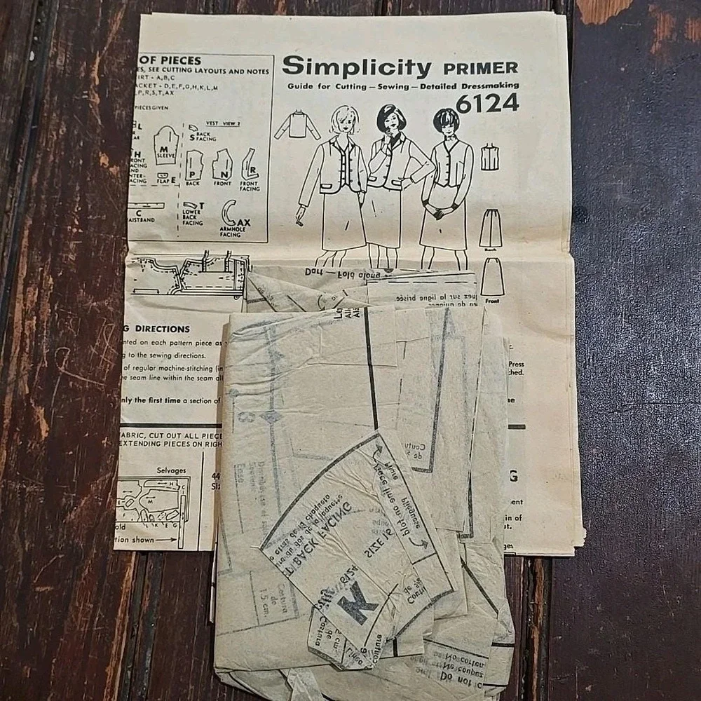 1965 Simplicity Pattern 6124 Misses Suit Vest Skirt Jacket Size 16 Bust‎ 36 Cut